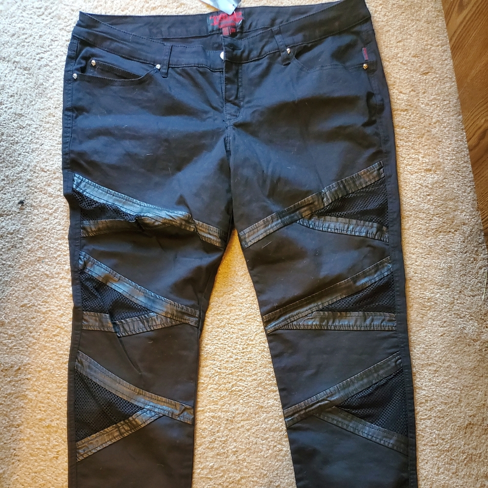 Torrid/tripp mesh/leather jeans